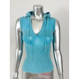 Mayo Chix Sleeveless Top Vest Blue Silver Lurex Turquoise Y2k